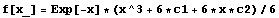 f[x_] = Exp[-x] * (x^3 + 6 * c1 + 6 * x * c2)/6