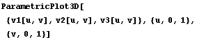 ParametricPlot3D[{v1[u, v], v2[u, v], v3[u, v]}, {u, 0, 1}, {v, 0, 1}]