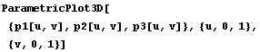 ParametricPlot3D[{p1[u, v], p2[u, v], p3[u, v]}, {u, 0, 1}, {v, 0, 1}]