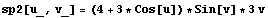 sp2[u_, v_] = (4 + 3 * Cos[u]) * Sin[v] * 3v